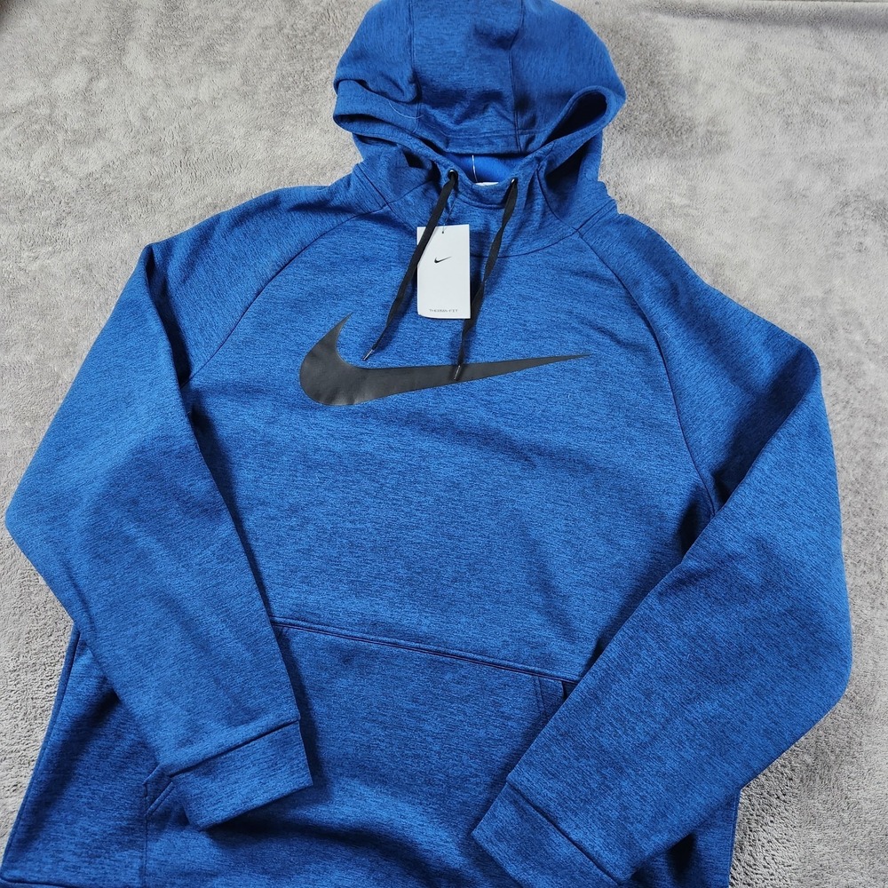 Nike Therma Fit Hooded Sweatshirt Mens size XL Blue Training Hoodie NWTs